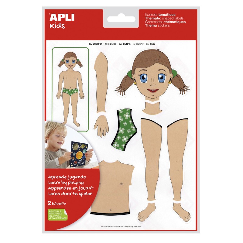 LOT de 5 Apli Sac d'autocollants sur le thème du corps - 26 autocollants - Adhésif amovible - Développé avec des éducateurs