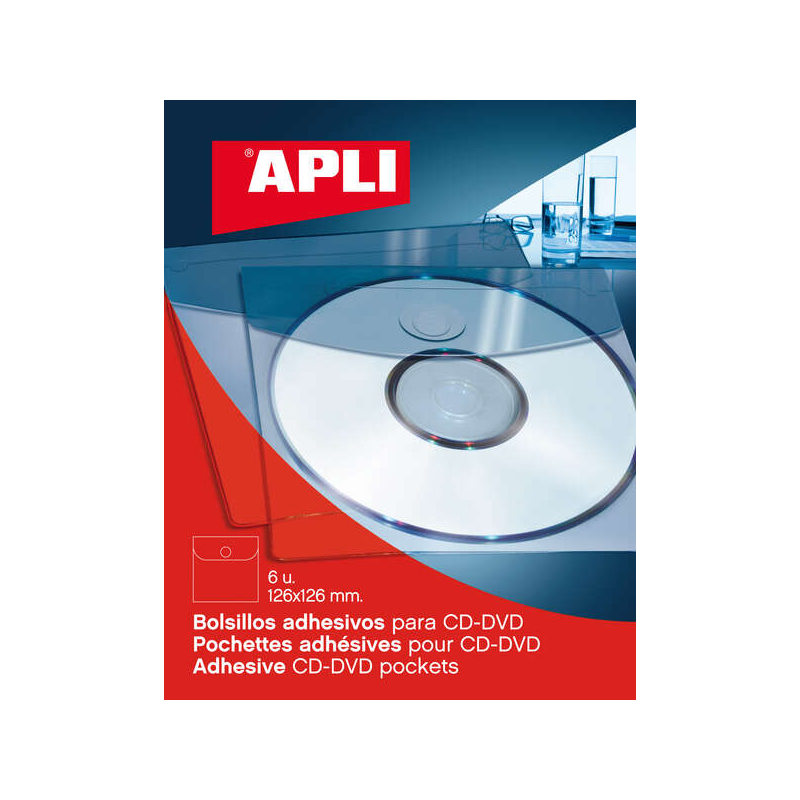 Apli Pochettes adhésives CD/DVD transparentes avec rabat