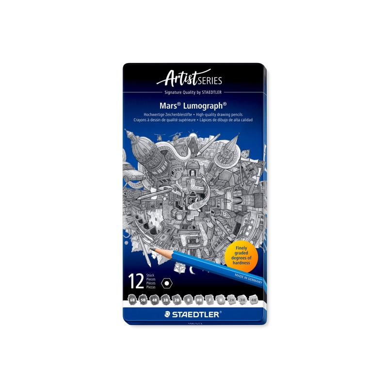 Staedtler Mars Lumograph 100, 12 crayons graphite, gris foncé