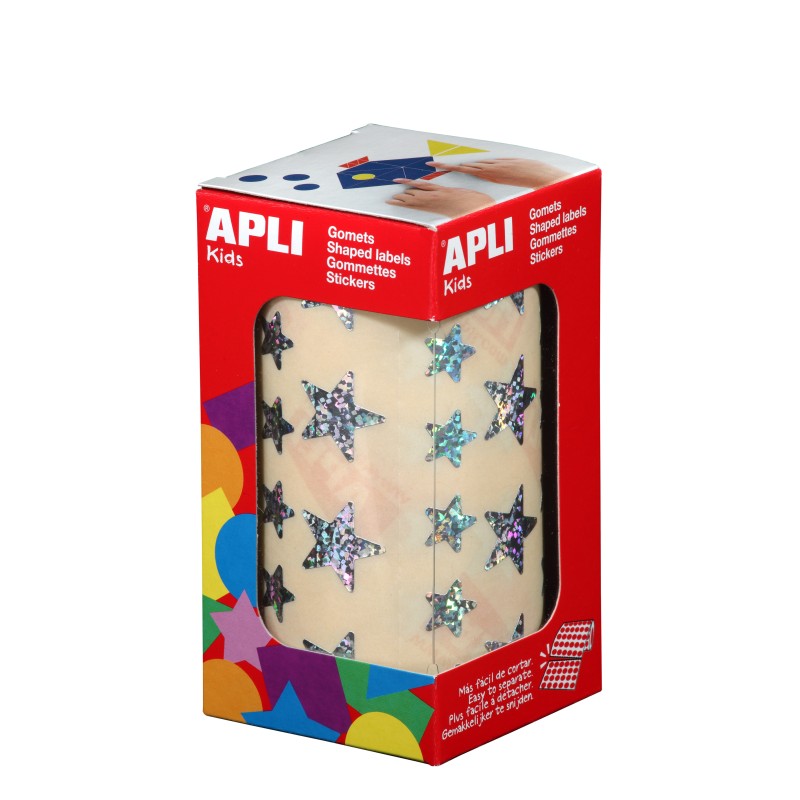 Autocollants étoiles holographiques Apli - 12,5 mm et 19,5 mm - Adhésif permanent - 59 feuilles prédécoupées - 2 360