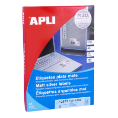 Étiquettes métalliques Apli argent 45,7 x 21,2 mm, 100 feuilles