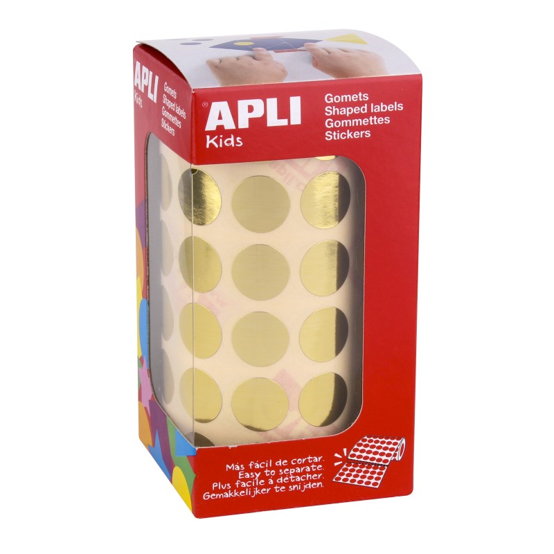 Apli Autocollants Ronds Or Métallisé - Ø 15mm - 2832 Autocollants par Rouleau - Adhésif Permanent - Idéal pour les Ecoles et