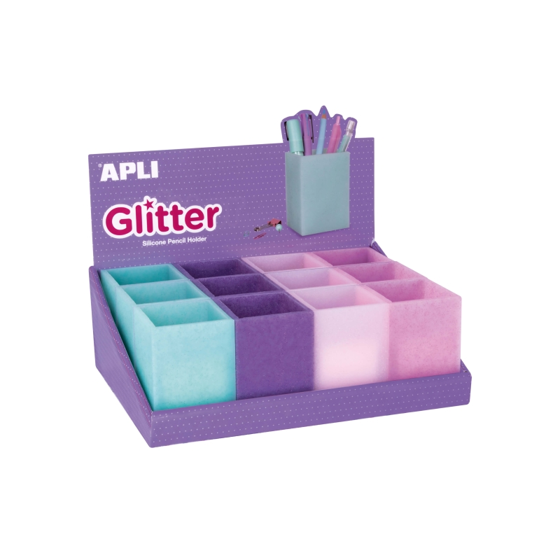Expositor 12 porte-crayons silicone pailleté assortis Nordik