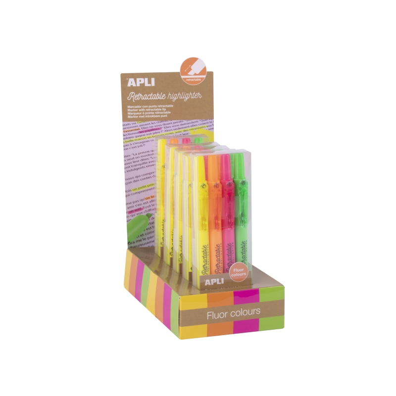 Surligneur rétractable Apli, lot de 20 couleurs assorties Surligneur rétractable Apli, lot de 20 couleurs assorties