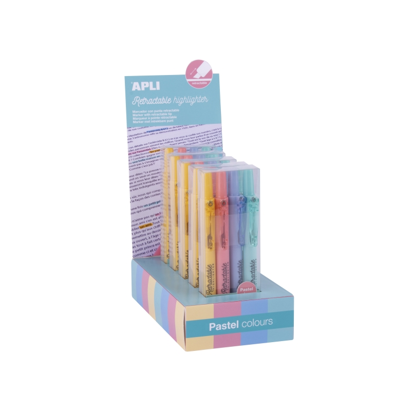 Surligneur rétractable pastel Apli pointe biseautée x5 Surligneur rétractable pastel Apli pointe biseautée x5