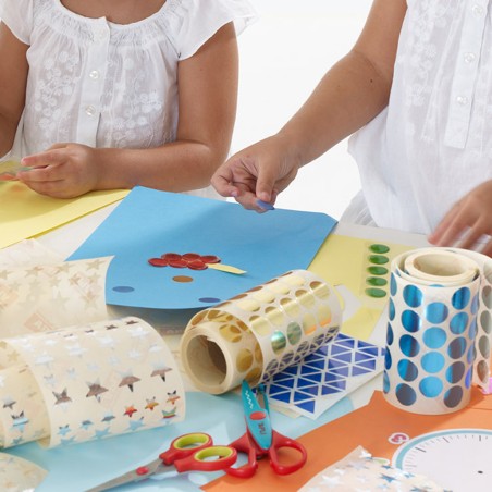 Gomets ronds Apli Ø 10,5 mm en or métallisé - 59 feuilles prédécoupées - 5192 gomets par rouleau - Idéal pour les activités des