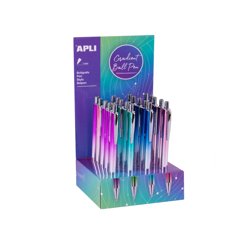 Apli Expositor 20 stylos rétractables métalliques assortis 1 mm Apli Expositor 20 stylos rétractables métalliques assortis 1 mm