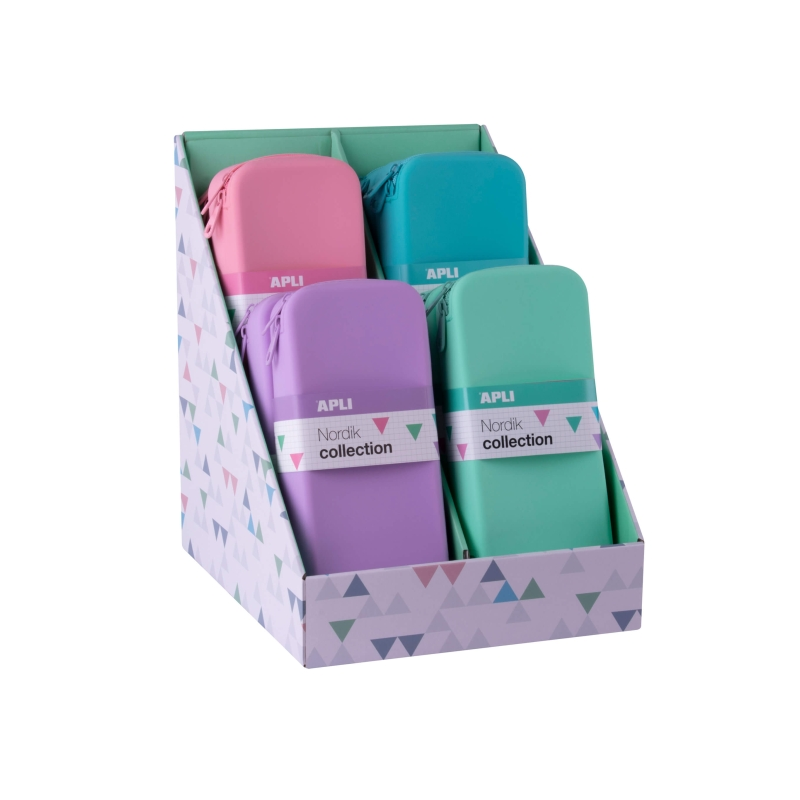 Expositor 8 étuis silicone ovales Apli Nordik assortis