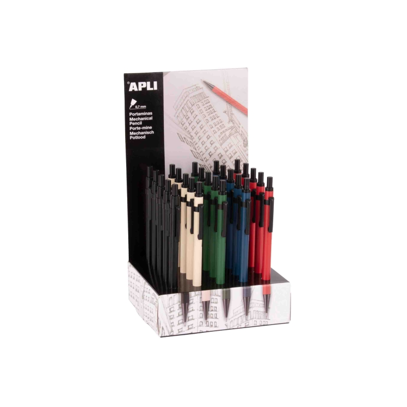 Apli Expositor 25 portemines métal 0,7 mm assortis Apli Expositor 25 portemines métal 0,7 mm assortis