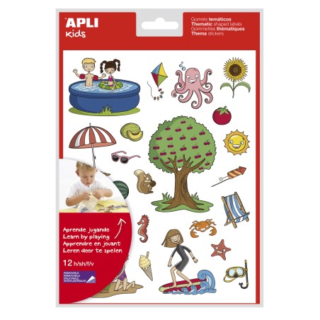 ✅ LOT de 5 Apli Summer Theme Stickers - 12 feuilles (288 autocollants) - Adhésif amovible - Illustrations péda en stock