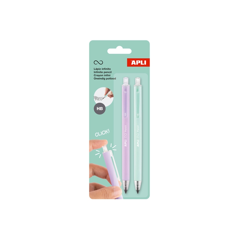 Apli Lot de 2 crayons infinis rétractables HB, assortis Apli Lot de 2 crayons infinis rétractables HB, assortis