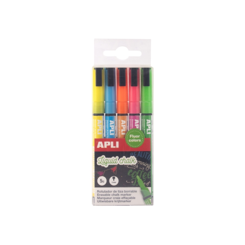 Marqueurs craie liquide pointe ronde 3 mm fluo x5 Apli