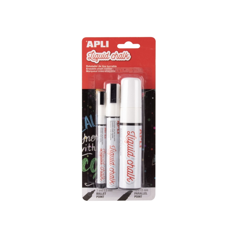 Apli Pack de 3 marqueurs craie liquide blancs