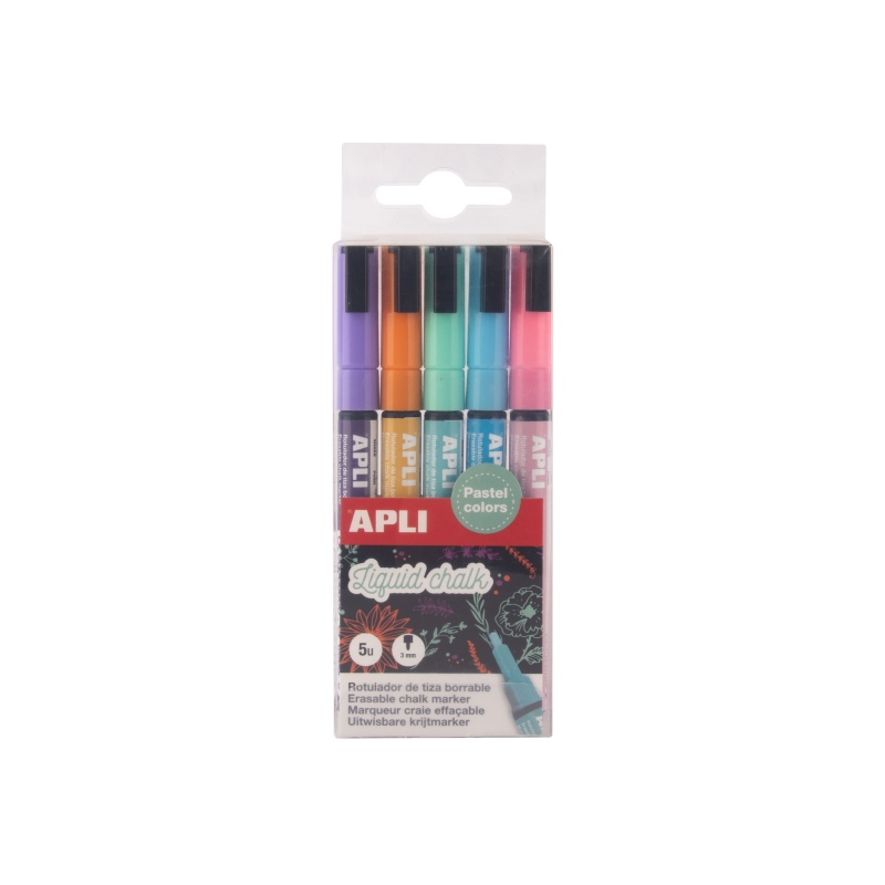 Apli Pack de 5 marqueurs craie liquide assortis