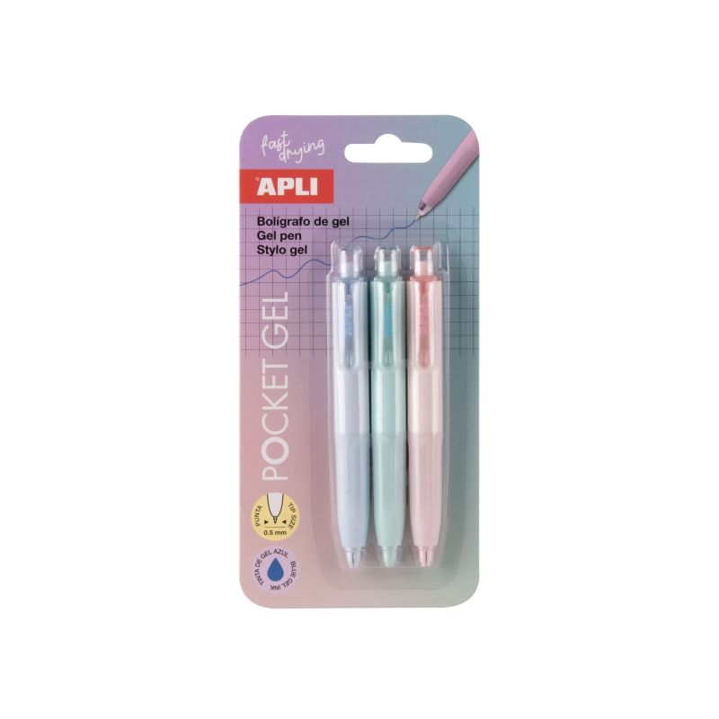 Apli Mini Stylos Gel Rétractables Bleus x3 Corps Pastel Apli Mini Stylos Gel Rétractables Bleus x3 Corps Pastel