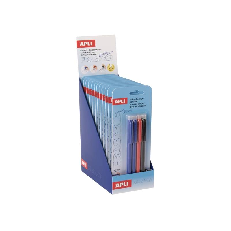 Apli Gel effaçable 0,5 mm, lot de 12 blisters de 4 stylos assortis