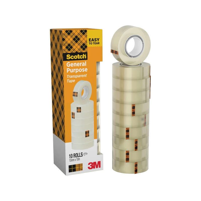 Scotch 508 lot de 10 rubans adhésifs transparents 15 mm x 10 m Scotch 508 lot de 10 rubans adhésifs transparents 15 mm x 10 m