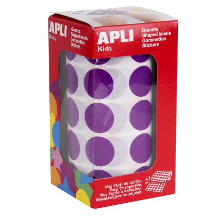 ✅ Stickers Ronds Apli Lilas Ø 20mm - 59 Feuilles Prédécoupées - 1770 Stickers par Rouleau - Idéal Ecoles et en stock
