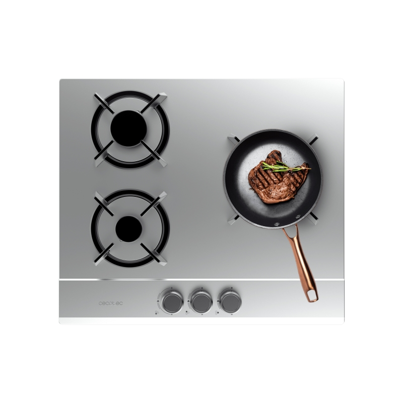 Cuisinière à gaz encastrable Cecotec 3 brûleurs acier