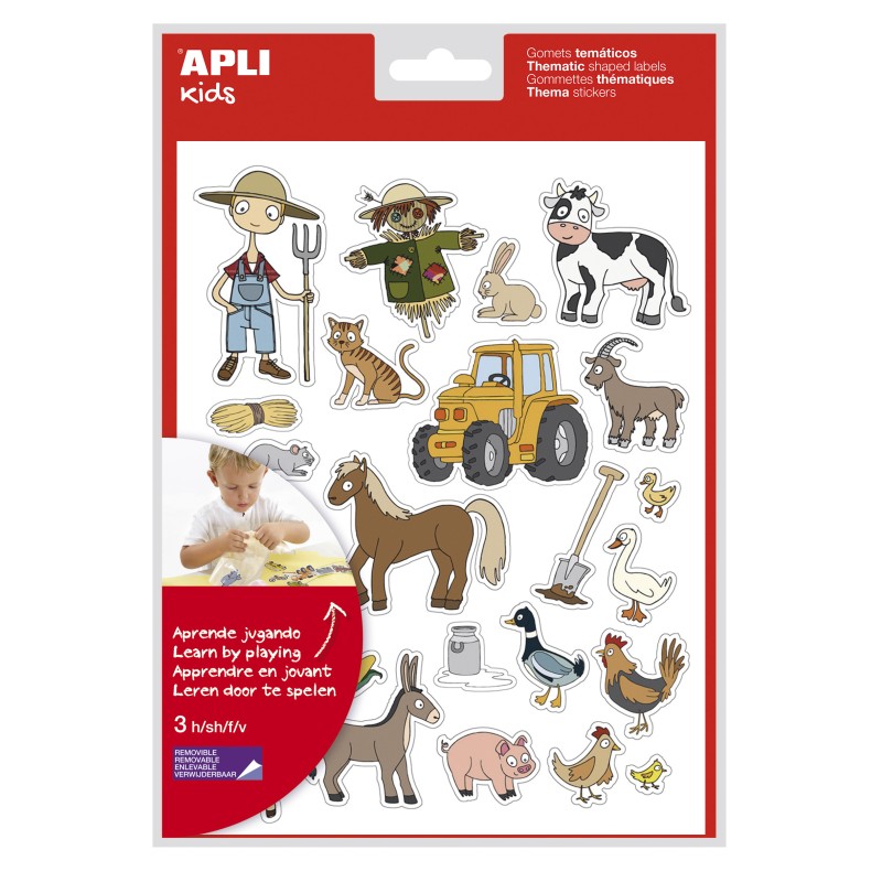 LOT de 5 Apli Stickers Thématiques la Ferme - 69 Stickers sur 3 Feuilles - Illustrations Pédagogiques d'Animaux et d'Objets de