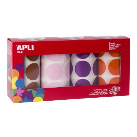 ✅ Apli Gomets Ronds Ø 33mm - Couleurs Assorties - Adhésif Permanent - 4 Rouleaux par Paquet - 2832 Gomets - Id en stock