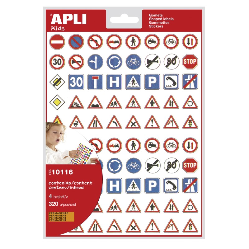 LOT de 10 Sachet Apli d'Autocollants Thématiques Panneaux de Signalisation - 320 Autocollants - Adhésif Permanent - Développé