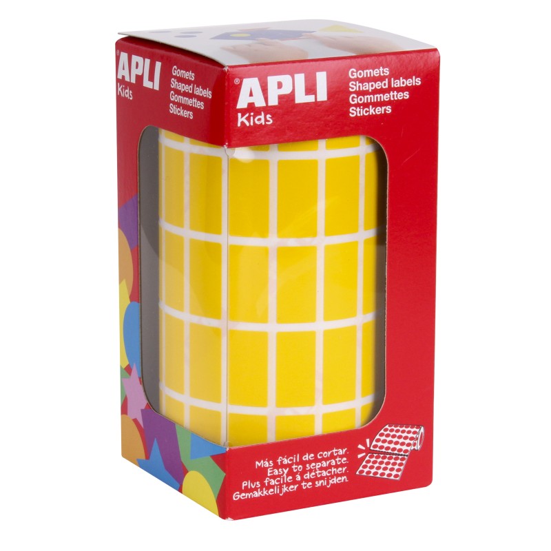 Apli Gomets rectangulaires jaunes - 20x10mm - 59 feuilles prédécoupées - 3540 unités par rouleau - Idéal pour les écoles et les