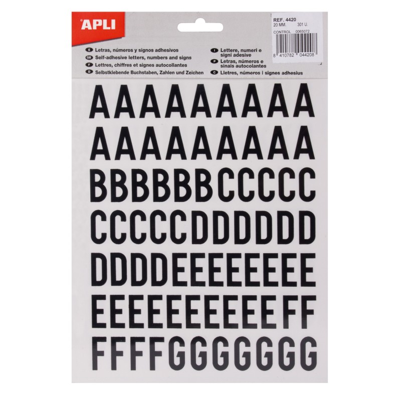 LOT de 5 Apli Lettres Adhésives Majuscules Adhésives - Hauteur 20mm - Couleur Noir - Paquet de 4 Feuilles (301 Lettres)