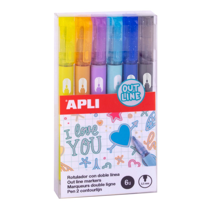 Apli Lot de 6 feutres double ligne