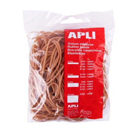 Bandes Élastiques Apli Ø 140 x2mm - Sachet avec Zip et Eurohole - Contenu 100g - 70% Caoutchouc Naturel - Grande Élasticité et