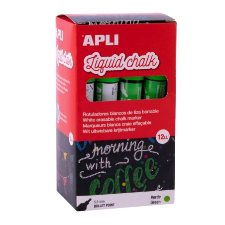 ✅ Marqueur à craie liquide Apli Green - Pointe ronde - Idéal pour les tableaux noirs, le plastique, les fenêt en stock