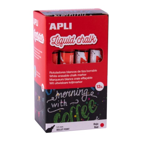 ✅ Marqueur à craie liquide rouge Apli - Pointe ronde - Idéal pour les tableaux noirs, le plastique, les fenêt en stock