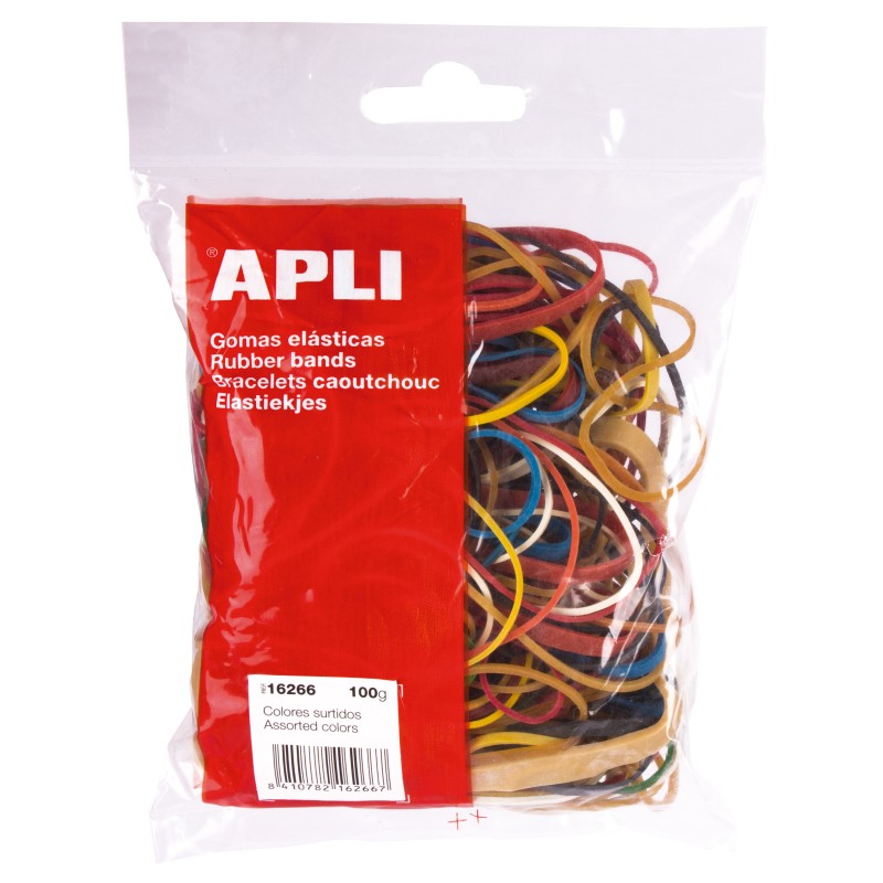 Bandes Élastiques Assorties Apli - Contenu 100g - Grande Élasticité et Résistance - 70% Caoutchouc Naturel