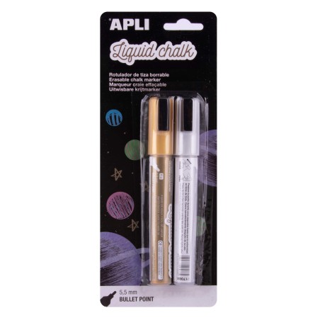 ✅ Marqueur à craie liquide Apli Metallic - Pointe ronde de 5,5 mm - Idéal pour les tableaux noirs, le plastiqu en stock
