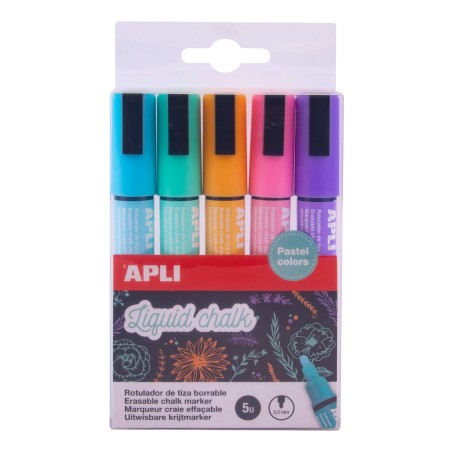 ✅ Marqueurs à craie liquide Apli - Pointe ronde de 5,5 mm - Couleurs de terre pastel - Idéal pour les tableaux en stock