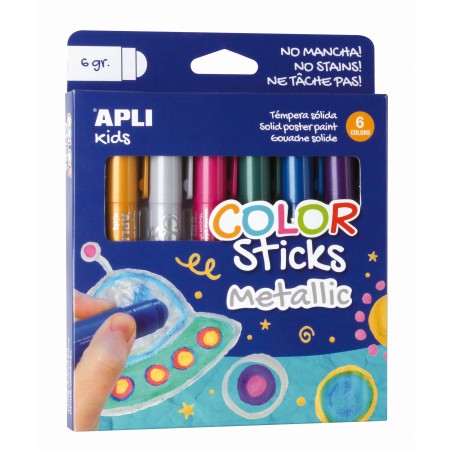 ✅ Apli Color Sticks Solid Temperas - Pack de 6 Unités de 6g de Couleurs Métallisées - Finition Satinée sans en stock