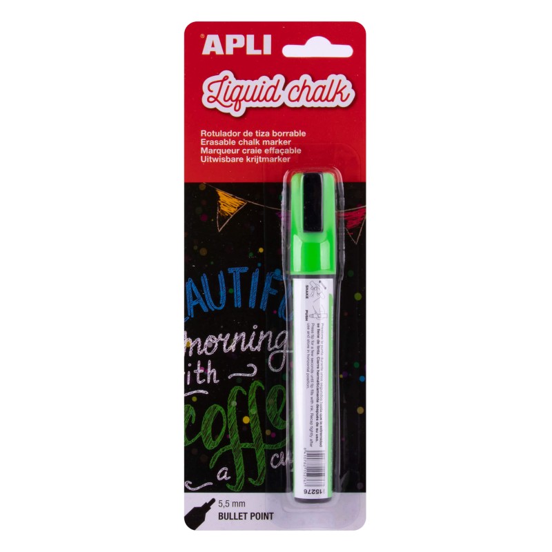 Marqueur à craie liquide Apli Green - Pointe ronde de 5,5 mm - Facile à effacer avec un chiffon humide - Séchage rapide et sans