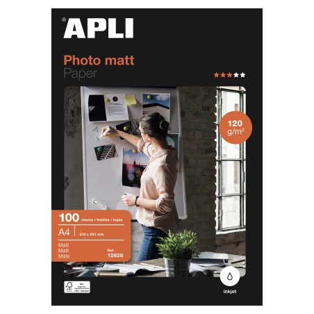 ✅ Apli Papier Photo Mat A4 120g 100 Feuilles couleur Blanc en stock