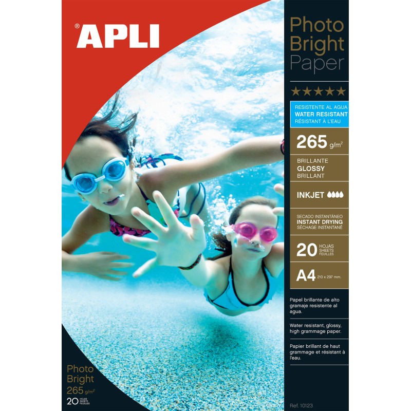 Apli Photobright Papier Photo Imperméable A4 265g 20 Feuilles