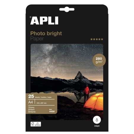 ✅ Apli Photobright Papier Photo A4 280g 25 Feuilles couleur Blanc en stock