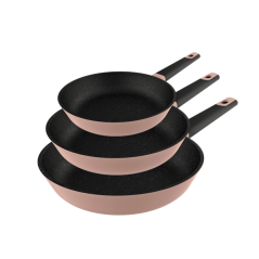 Ensemble trois poêles rose pastel