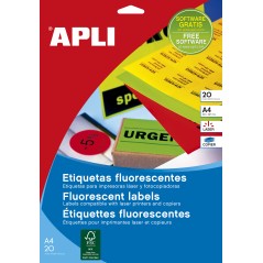 Apli Étiquettes permanentes jaunes fluorescentes 38,1 x 21,2 mm 20 feuilles