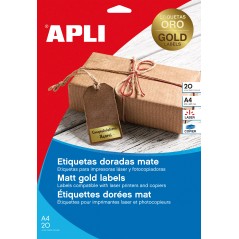 Étiquettes métallisées dorées Apli 63,5 x 29,6 mm 20 feuilles