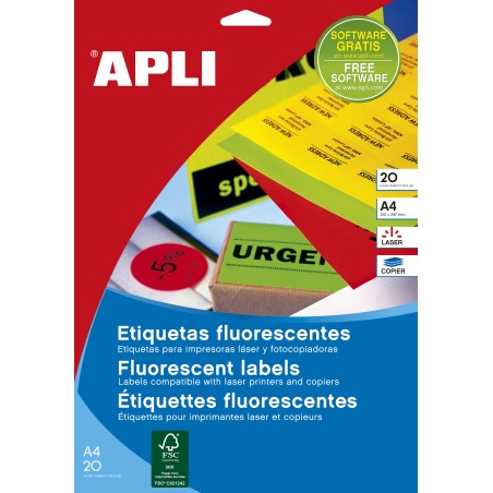 Apli Étiquettes Rouges Fluorescentes Permanentes 99,1 x 67,7 mm 100 Feuilles