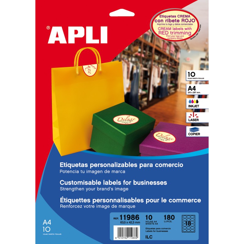 Étiquettes Apli Crème avec bordure permanente 63,5 x 42,3 mm 10 feuilles