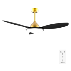 ventilateur de plafond doré et noir à LED