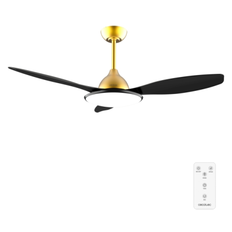 ventilateur de plafond doré et noir à LED