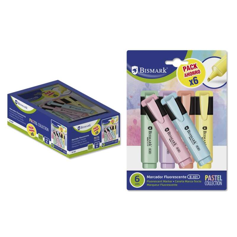 Bismark marqueurs pastel fluorescents x6 pointe biseautée Bismark marqueurs pastel fluorescents x6 pointe biseautée