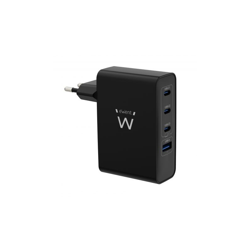 Chargeur mural GaN 100 W Ewent EW1330 — 3 ports USB-C, 1 port USB-A — noir Chargeur mural GaN 100 W Ewent EW1330 — 3 ports USB-C, 1 port USB-A — noir