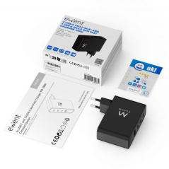 Chargeur mural GaN 100 W Ewent EW1330 — 3 ports USB-C, 1 port USB-A — noir